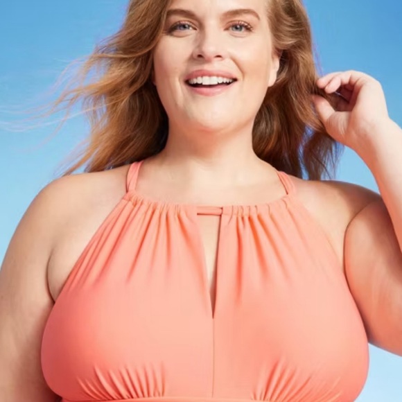 🔵 Womens Tummy Control High Neck Halter One Piece Swimsuit Kona Sol NWT sz 16 - Picture 3 of 10